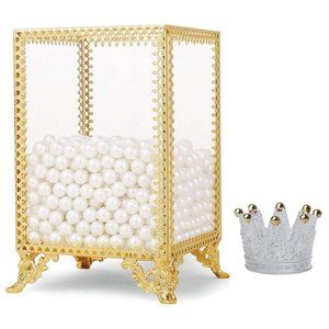 Gold Makeup Brush Holder w/Pearls and Matching Crown Ring Jewelry Holder NEW